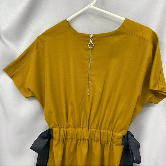 Zara Side Tie Dark Mustard Short Sleeve Mini Dress Size Medium - Picture 6 of 9